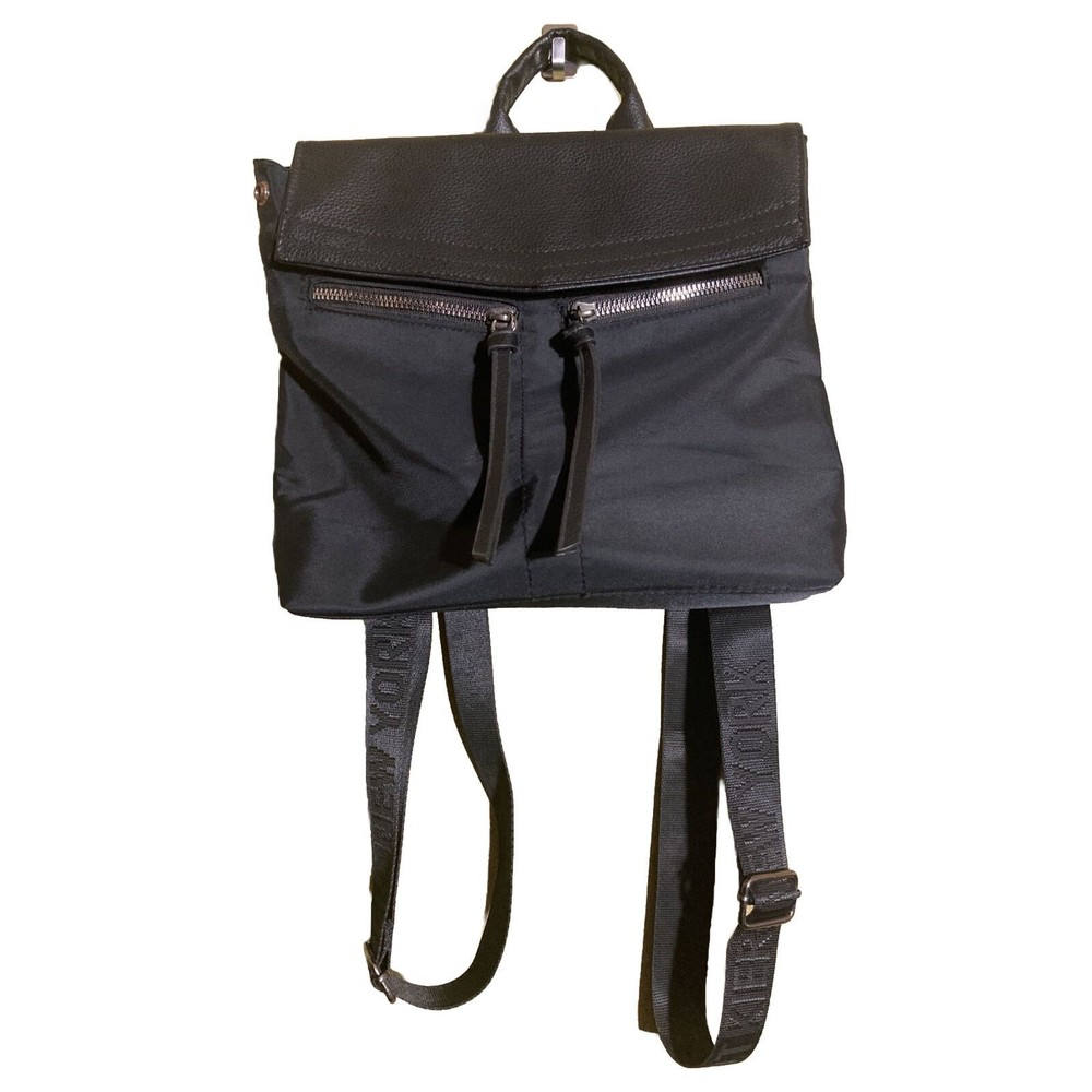 Botkier New York Mini Trigger Backpack Nylon Faux Leather Black Logo Straps